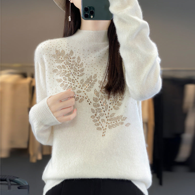 Women's Loose And Versatile Semi High Neck Knitted Sweater
