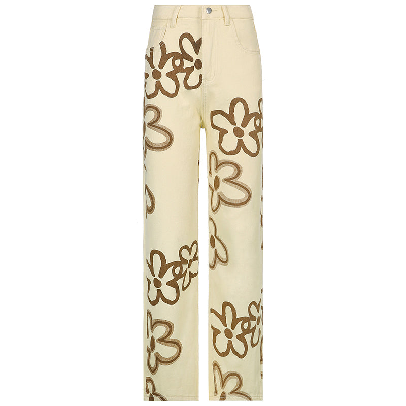 Street Print Fashion Straight Leg Jeans Casual