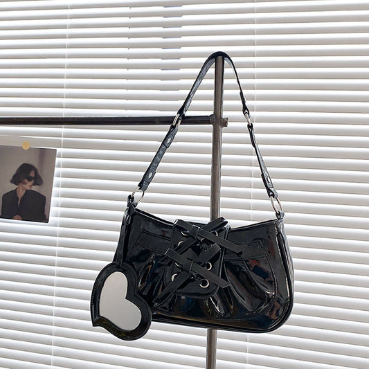 Women's Cute Girl Patent Leather Bow Single Shoulder Bag