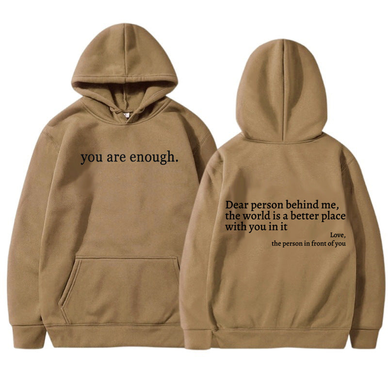 Letter Printing Drawstring Fleece-lined Hoodie