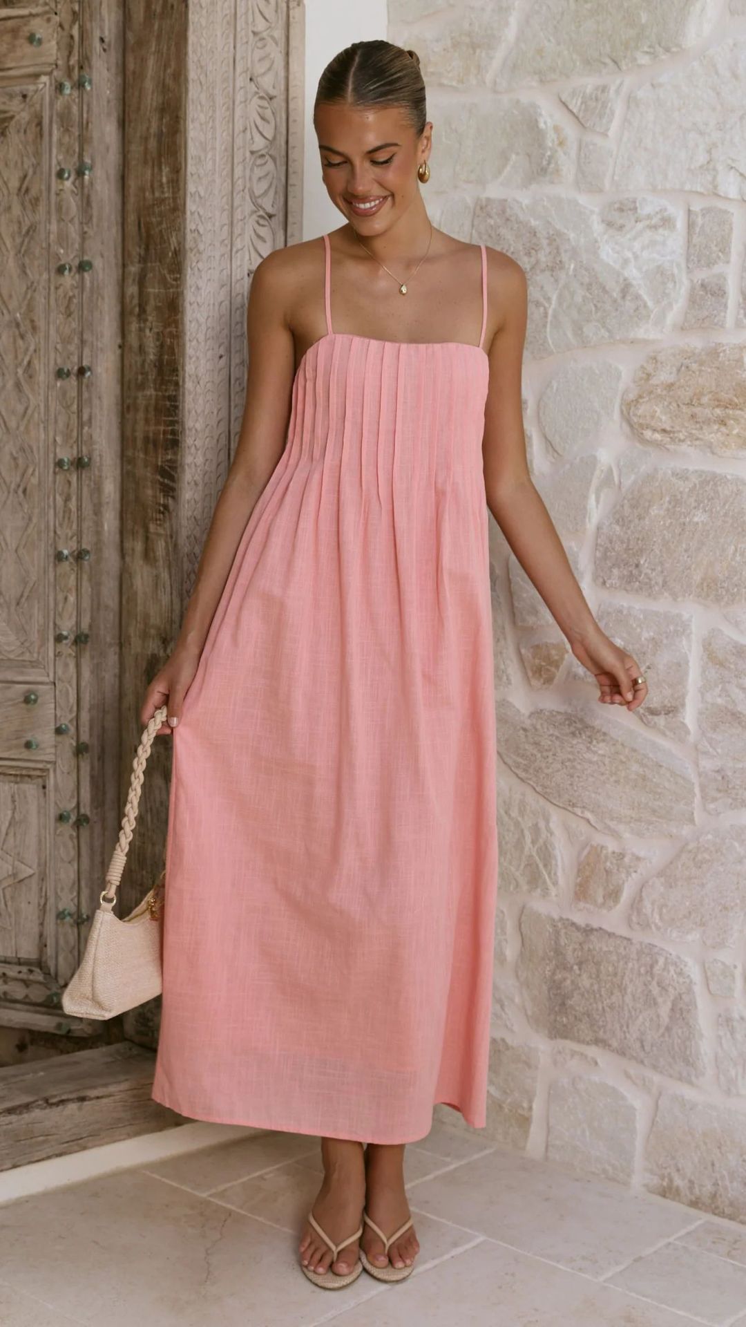 Summer Ribbed Solid Color Casual Midi Dress
