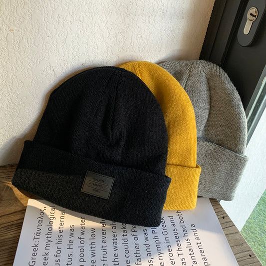Label Simple Small Letter Knitting Wool Hat