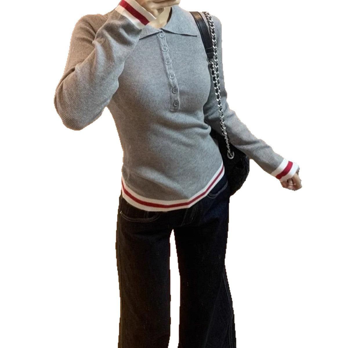 Elegant Commuter Lapel Long-Sleeve Knit Top