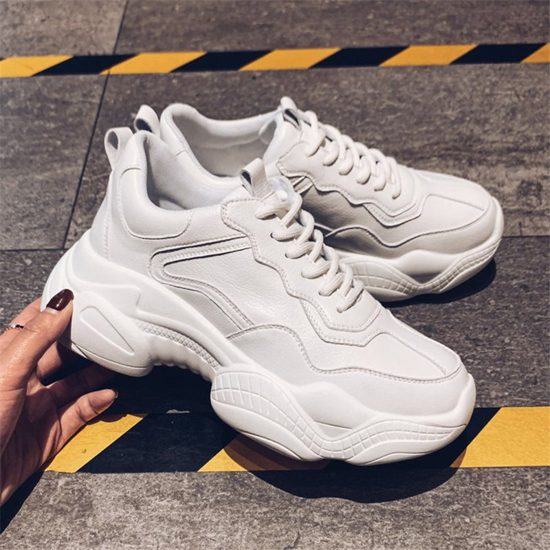 Spring And Summer Thick-soled Lace-up Old Ladies Casual White Shoes