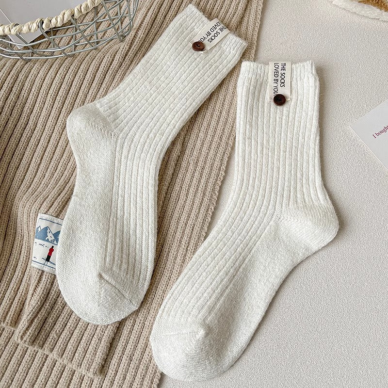 Womens Chunky-knit Socks With Buttons