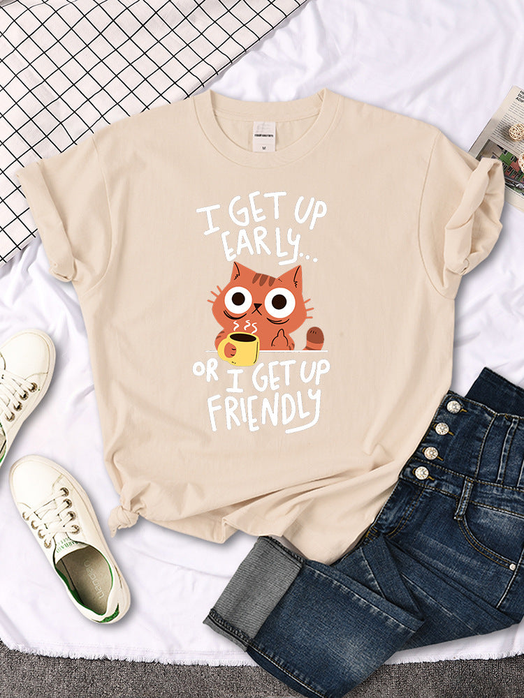 Womens Casual Crew-neck Printed All-match Short-sleeve Top