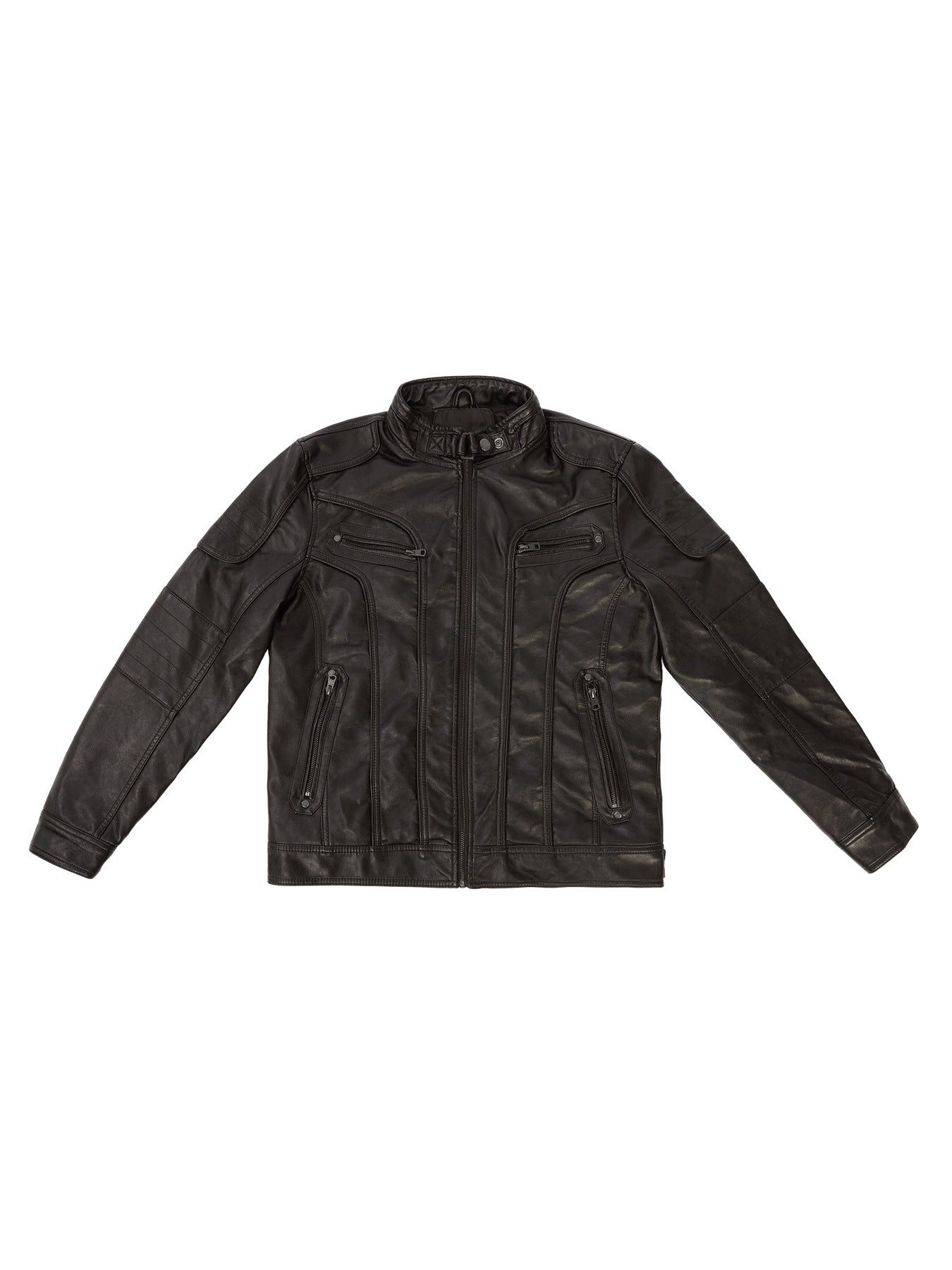 Men's PU Leather Coat Casual Stand Collar Motorcycle Jacket