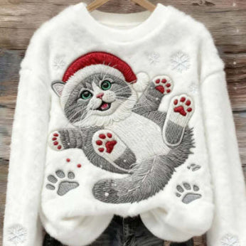 Digital Printed Flannel Christmas Women's Crew-Neck Sweater 3D