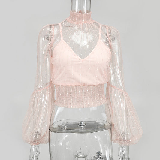 Women's Clothing New See-through Mesh Top Chiffon Shirt