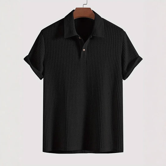 Men's Coat Lapel Rhombus Knit Casual Loose Short Sleeve Shirt
