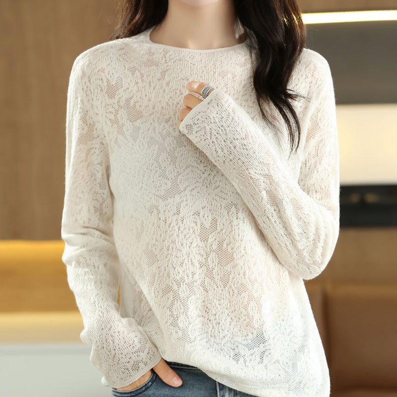 Women's Half Turtleneck Hollow Out Sweater Loose Pullover Fashionable Knitted