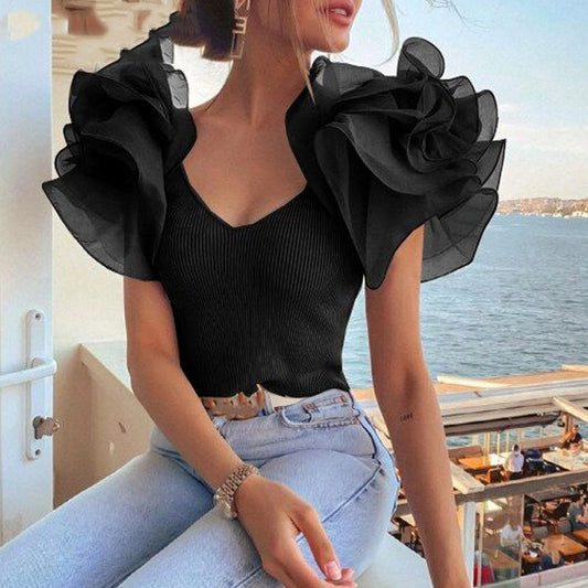 Summer Lady Lace Sleeve Pit Strip Top