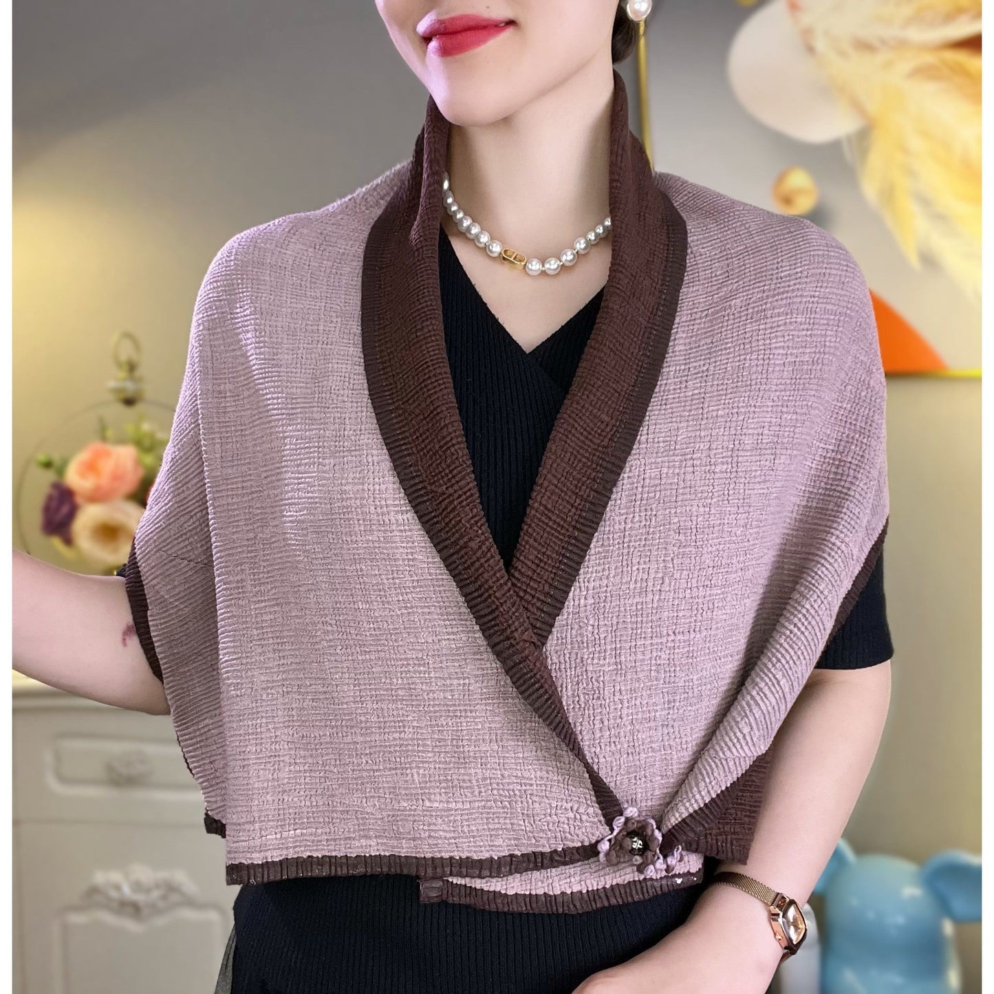 Crumpled Small Flower Magnetic Snap Double-sided Two-color Scarf