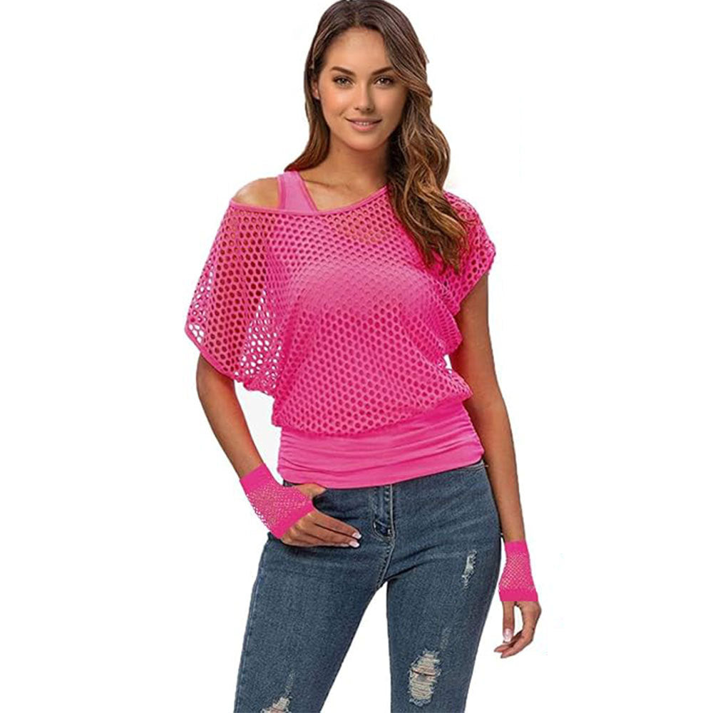 Party Ball Garment Off-the-shoulder Fishnet Short Sleeve Suit Two Pieces