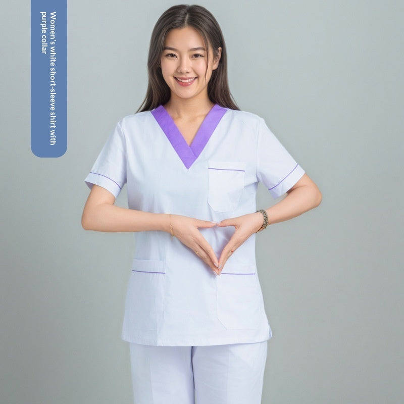 Womens Short-sleeve Scrubs With A Yin-yang Collar For Isolation Use