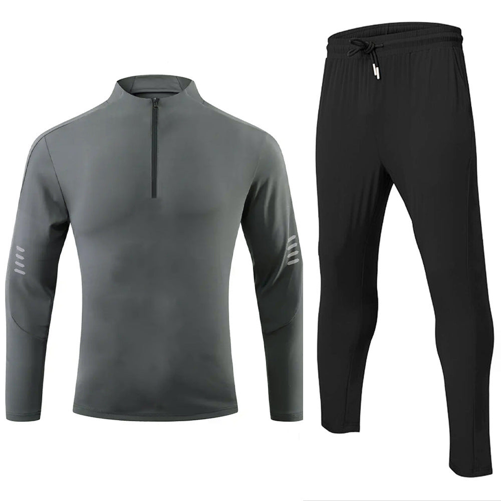 Sport Fintess Top med lange ærmer og lynlås Trousers Todelt Sæt til Mænd