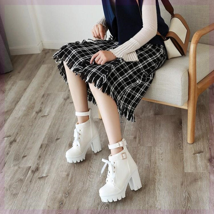 Women's Plus Velvet Handsome Lace-up Platform Martin Boots