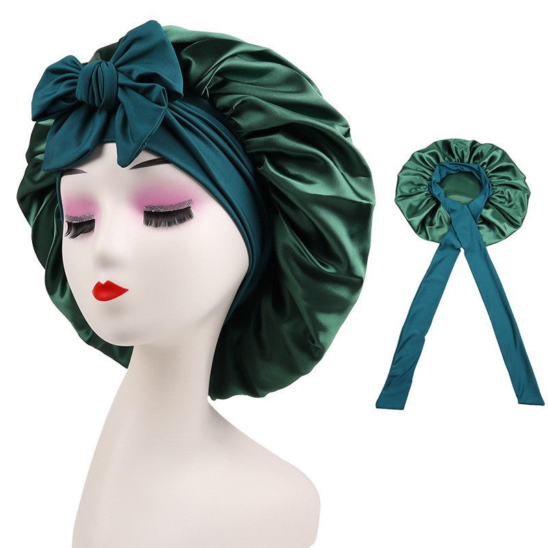 Stretch Ribbon Bowknot Silk Round Cap Solid Color