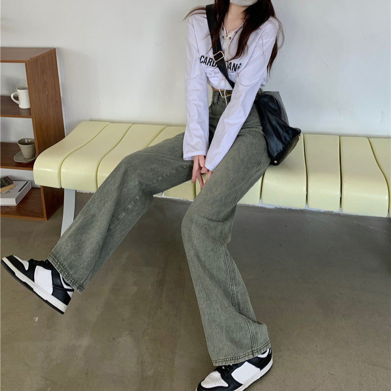 High-waisted Loose Do-it-yourself Skinny Straight Jeans