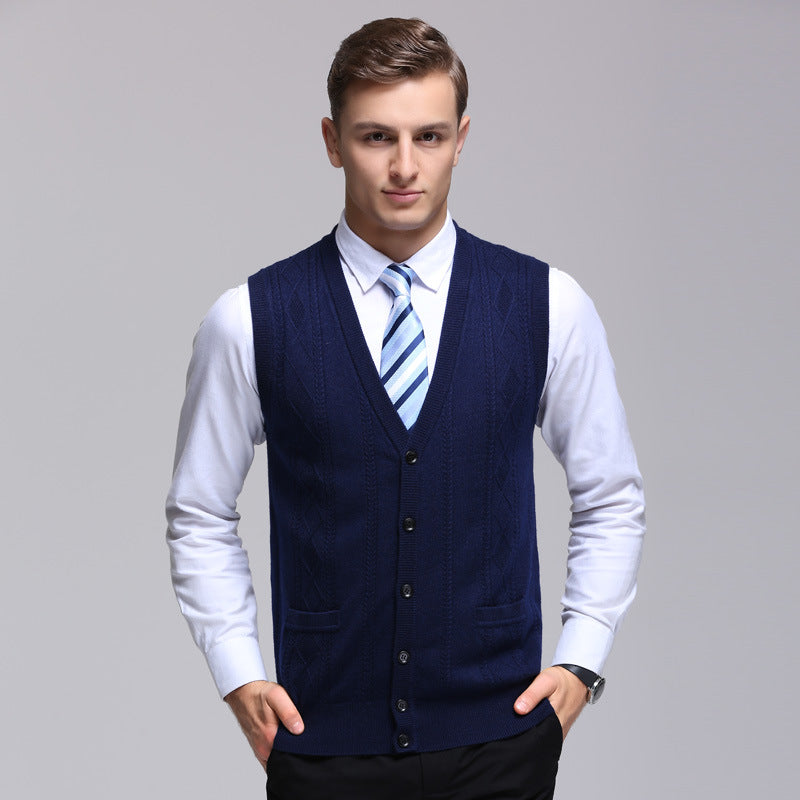 Men's Wool Vest Knitted Vest Middle-aged Men's Sweater