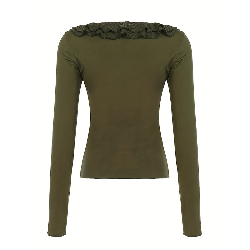 Women's Vintage Ruffled Tight Long-sleeved Sweater