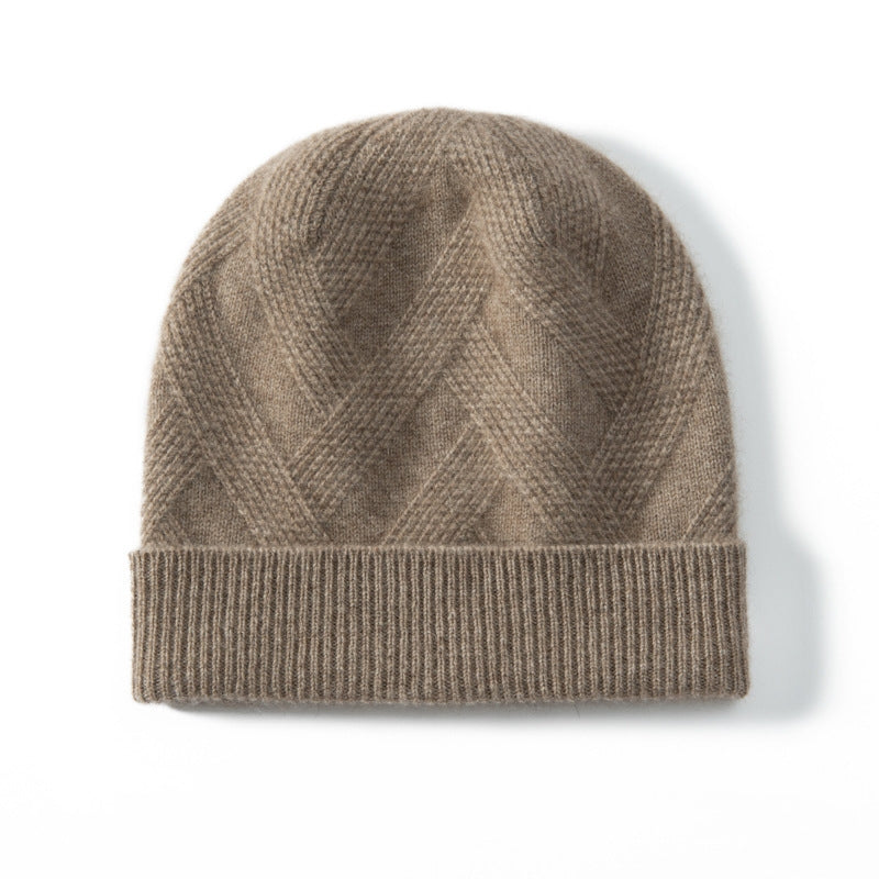 Pure Cashmere Hat Women's Thickened Wool Knitted Twisted Flower