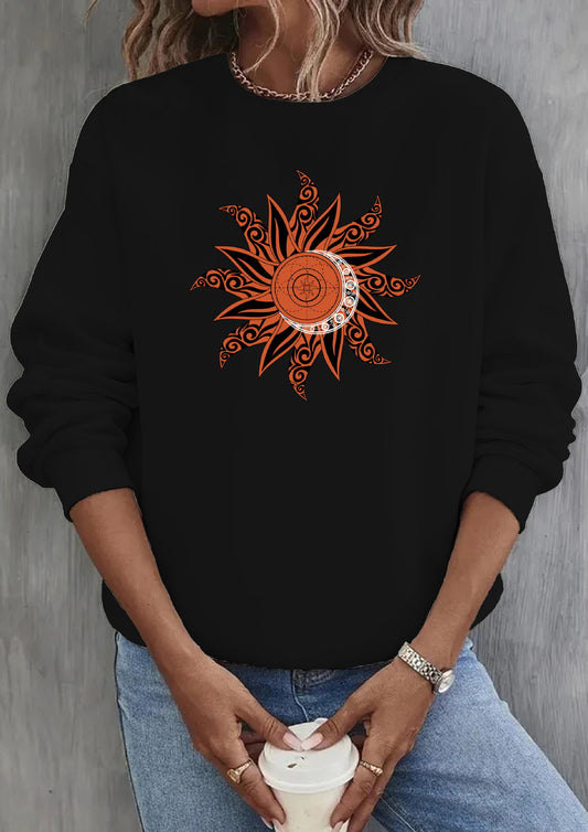 Løs sol-serie mode-print rundhalset sweater