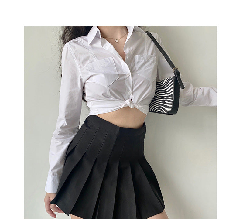 Women's Spring-Summer Top Lapel Long Sleeve White Shirt