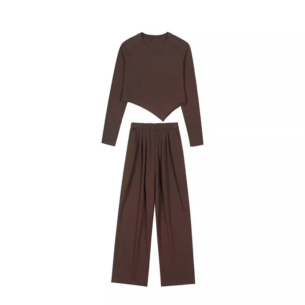 Irregular Sweatshirt And Wide-leg Pants Two-piece Set