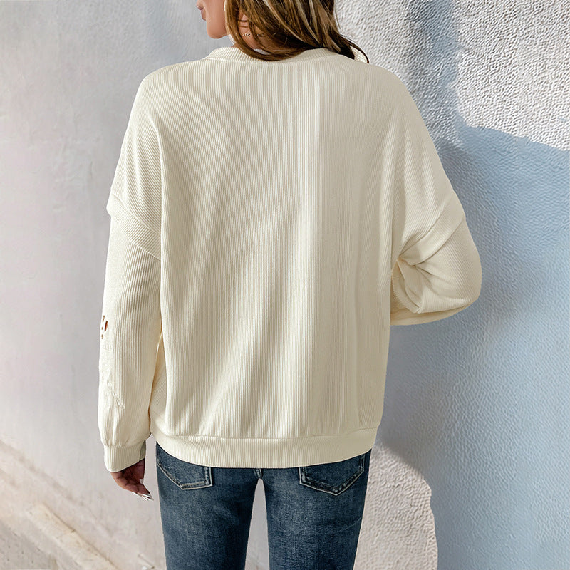 Casual Simple Elegant Embroidery Hollow-out Flowers Print Sweater