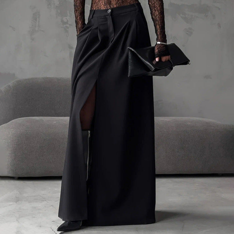 European And American Fashion Minimalist Split Pleated Temperament Suit Skirt