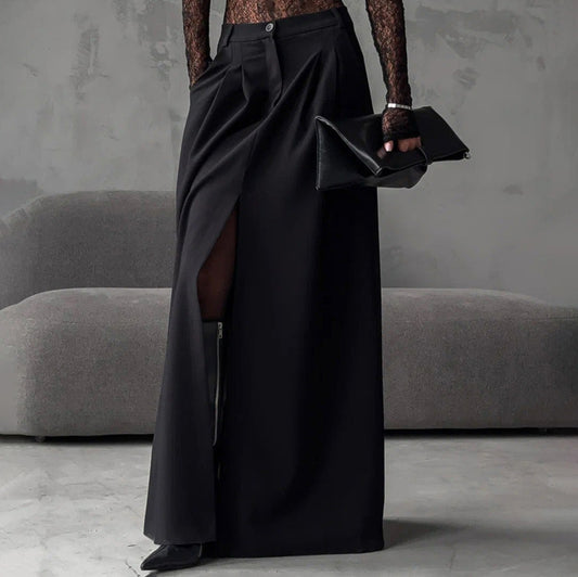 European And American Fashion Minimalist Split Pleated Temperament Suit Skirt