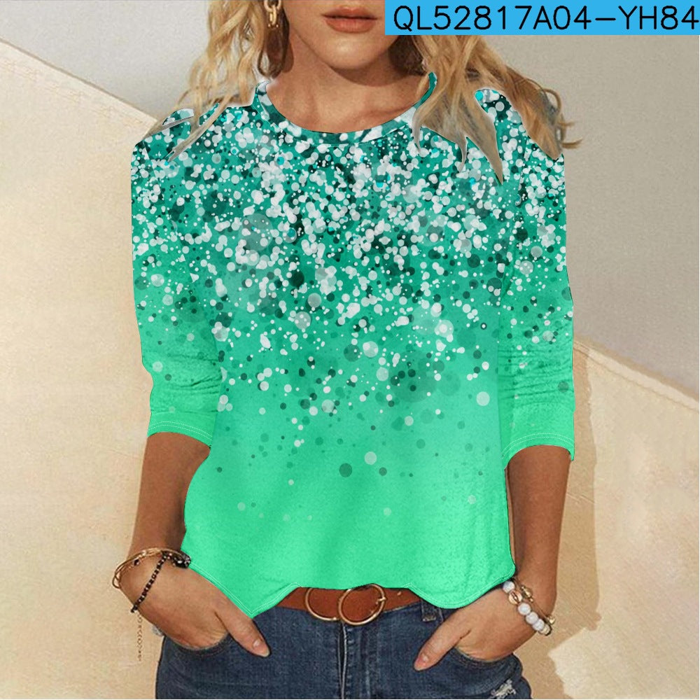 Digital Printing Casual Long-sleeved Women's T-shirt 3D