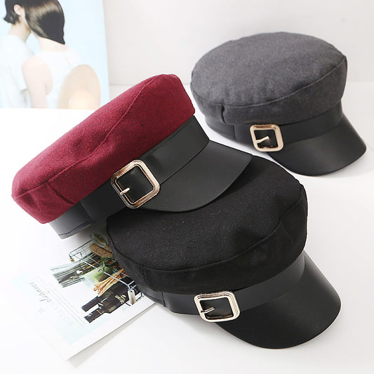 Women's Temperament All-match Woolen Leather Stitching Hat