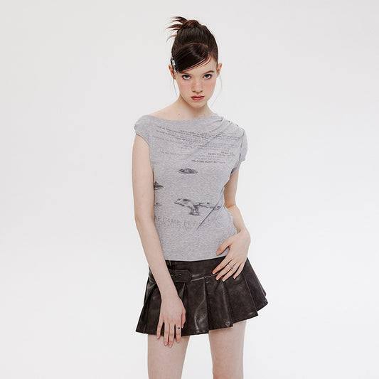 Hot Girl Irregular Shoulder Design T-shirt Heart Women's Short