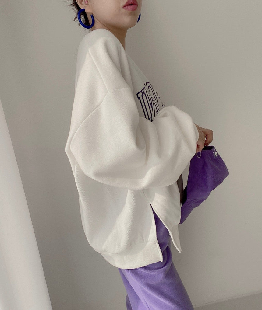 Versatile Western Alphabet Print Slit Sweatshirt