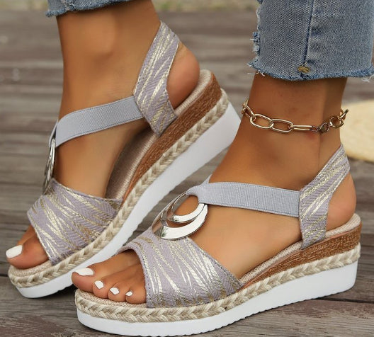 Women's Peep Toe Serpentine Wedges Sandals With Circle Design Casual Summer Shoes