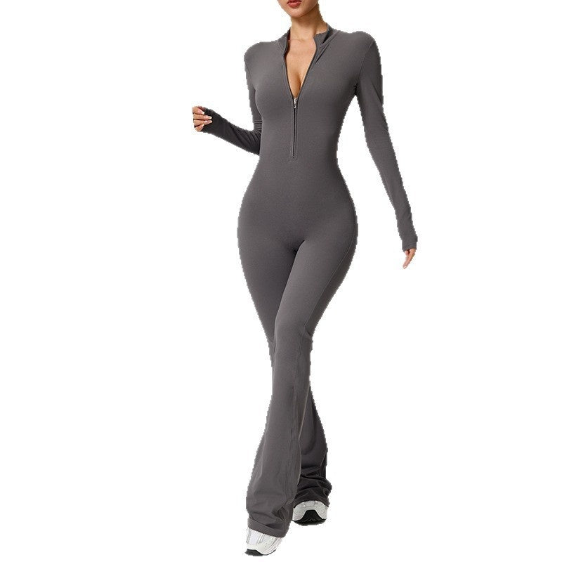Zip-up Long-sleeve Yoga Bodysuit Fitness And Workout One-piece
