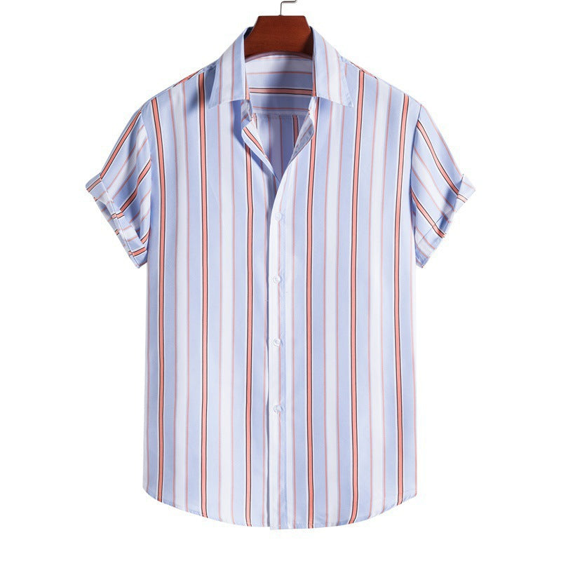 Men's Striped Fashionable Loose Short-Sleeve Shirt