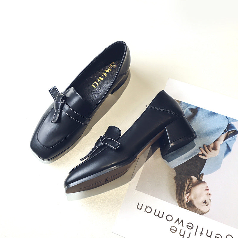 Leather Women's Thick Heel British College Style Single Shoes
