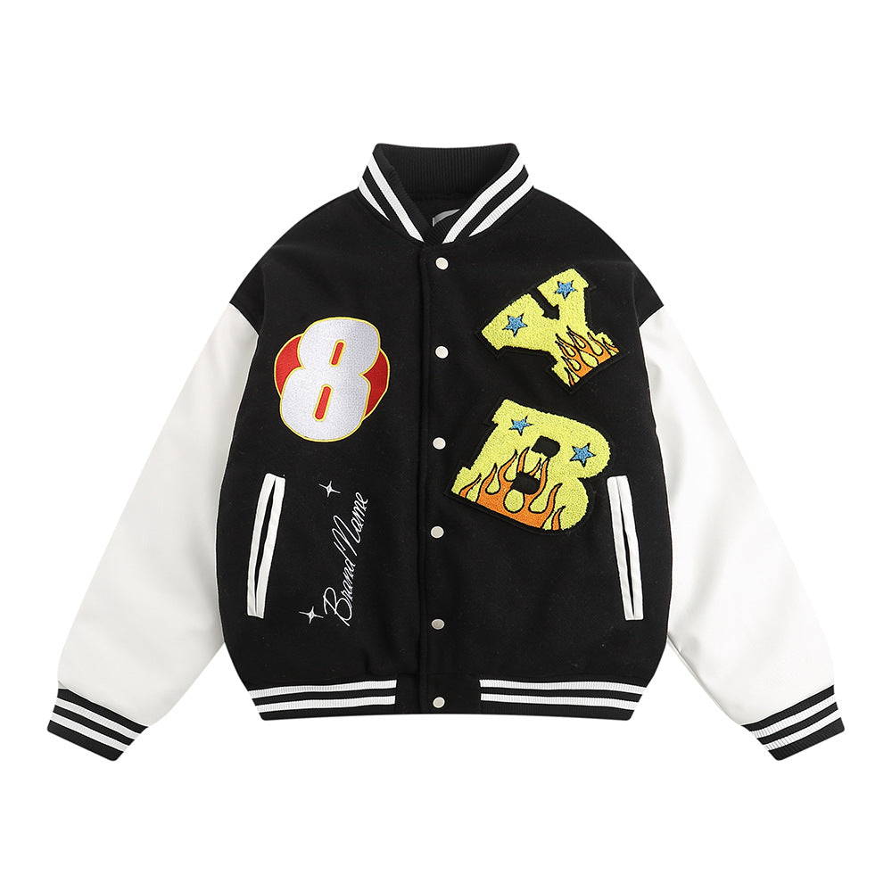 Towel Embroidery Flame Letter Thick Baseball Uniform Coat