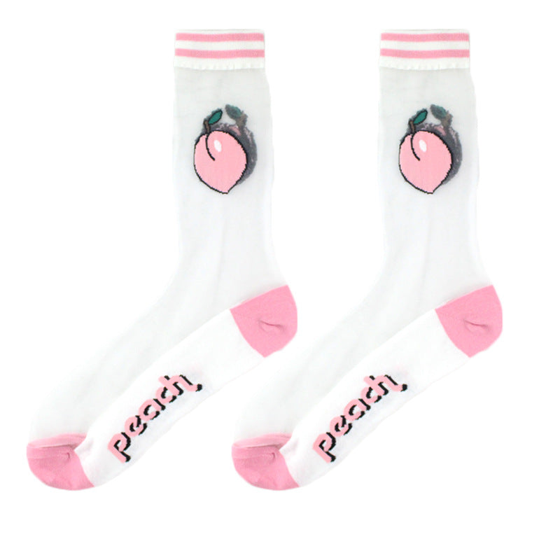 Thin Mid Tube Fashion Style Flower Forest Glass Stockings