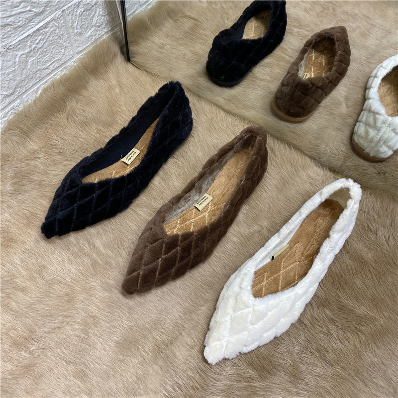 Pointed Rhombus Flat Bottom Plus Cashmere Beanie Shoes