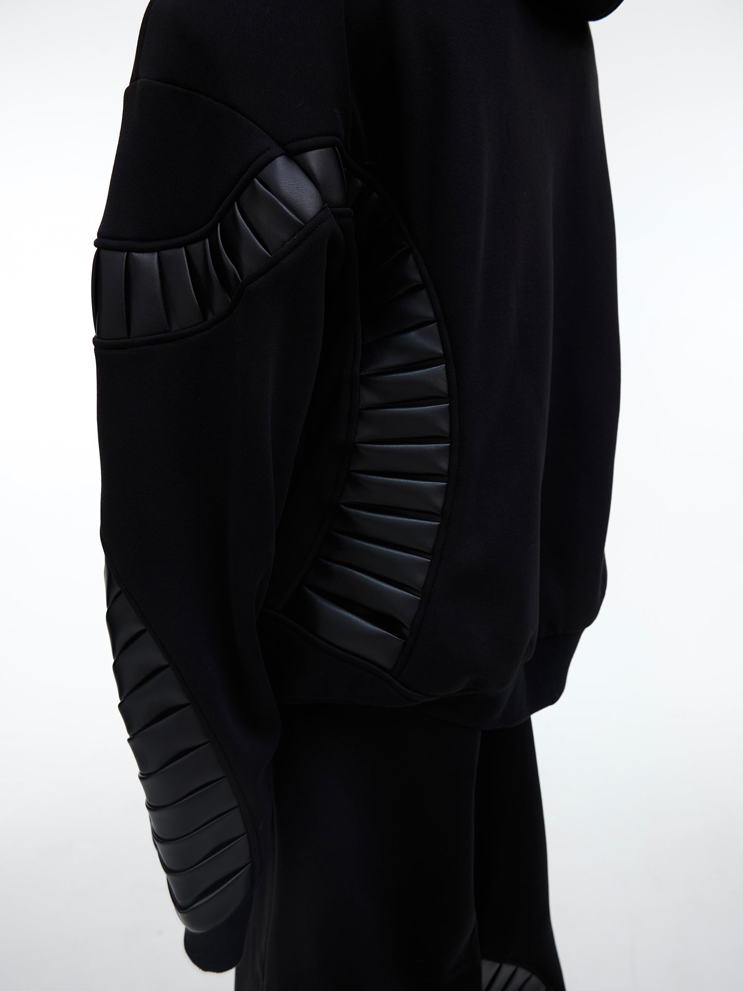Leather Patchwork Plush Hoodie For Men