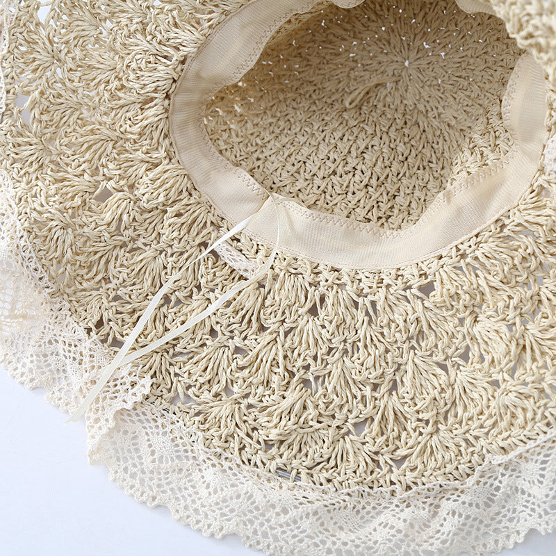 Women's Big Brim Beach Lace Strap Bow Hat