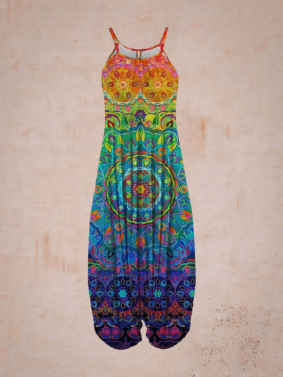Printed Harem Hanging Crotch Jumpsuit