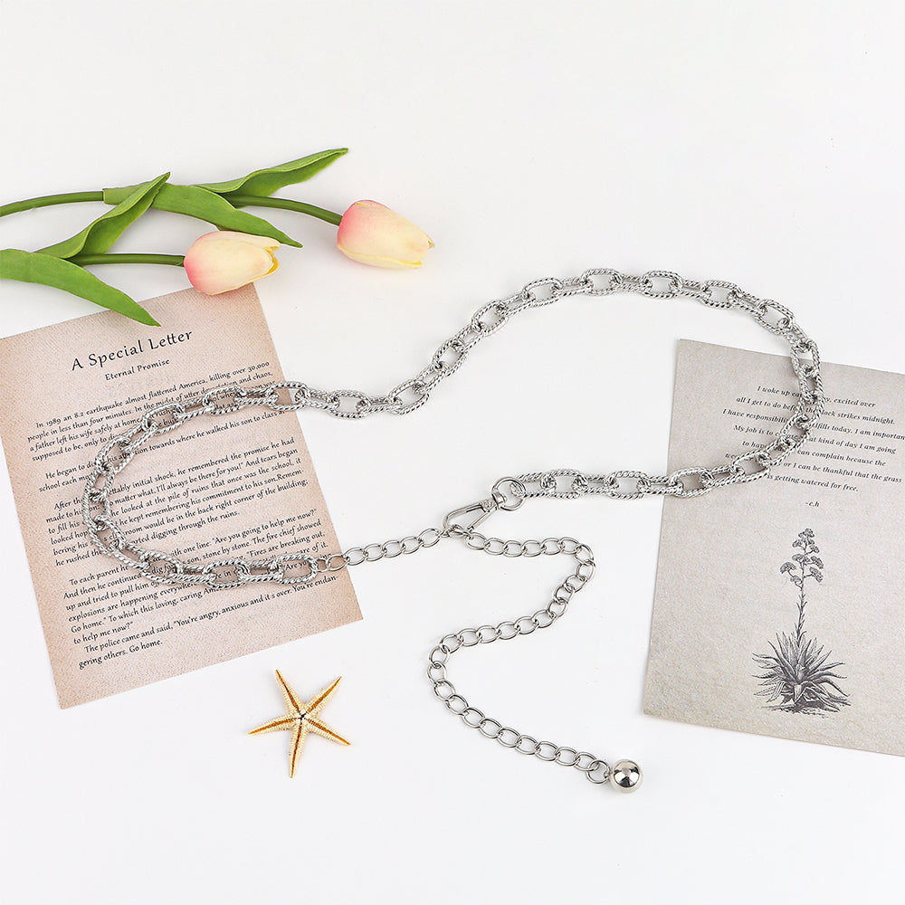 Metallic Silver Retro Ladies Personality Waist Chain Cold Style European And American Temperament Body Chain High Sense Texture Waist Accessories