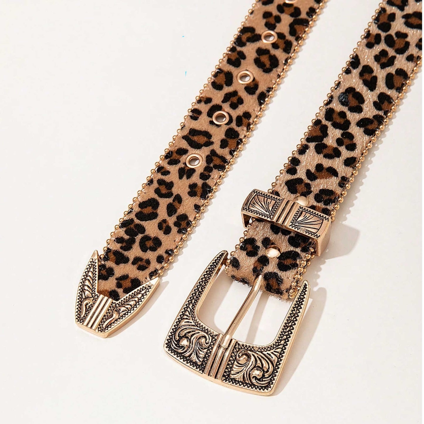 Amerikansk Retro Leopardprint Metal Graveret Design Bælte
