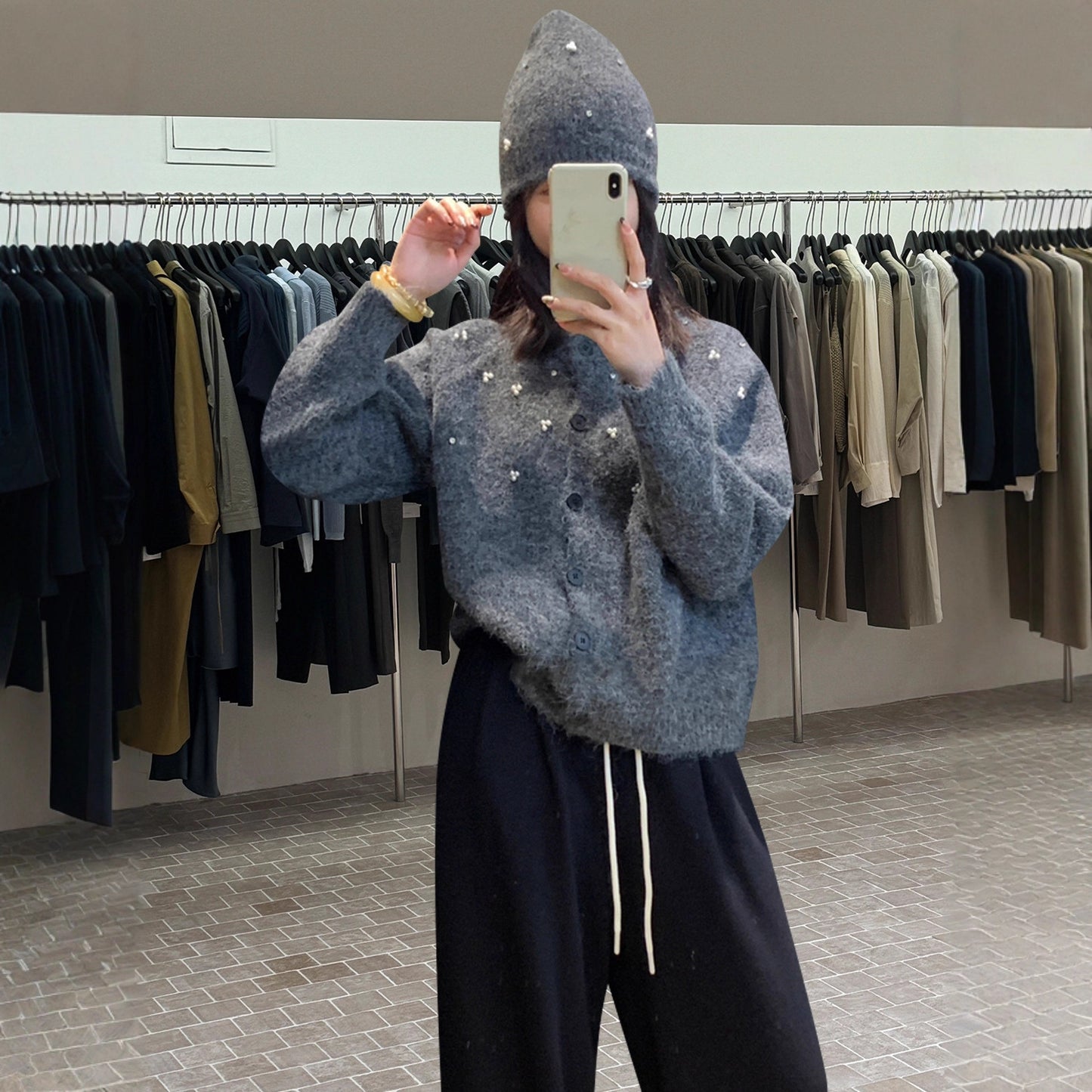 Women's Three-dimensional Pearl Sweater Cardigan Loose Knitted Coat