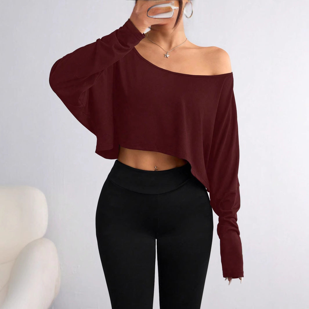 Fashion Off-shoulder Loose Bottoming Top T-shirt Ice Feeling